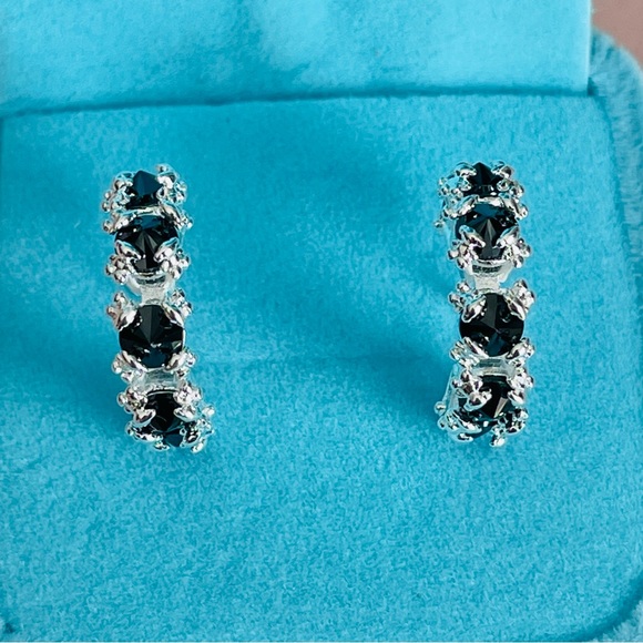 Tous Onyx Black Pavilion Up 4-little Bears Huggers Prongs Dangle Hoops Earrings - Picture 4 of 16